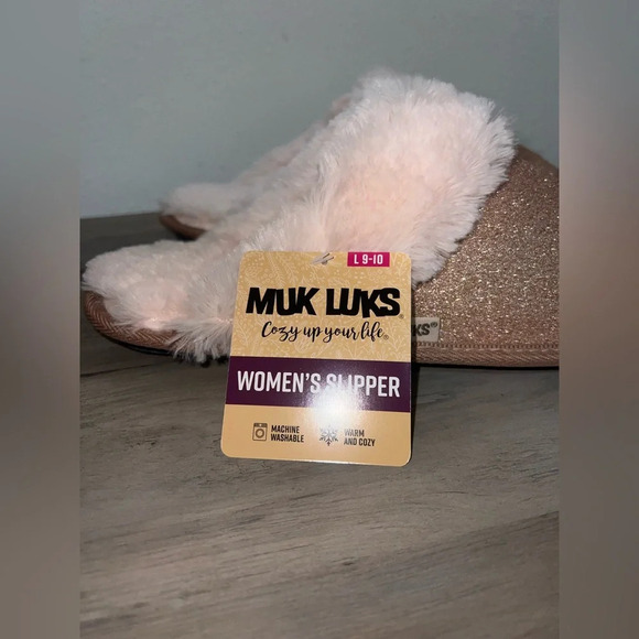 MUK LUKS Women's Angled Sparkle Scuff Slipper,Rose Gold, Size L, NWT - Picture 2 of 7